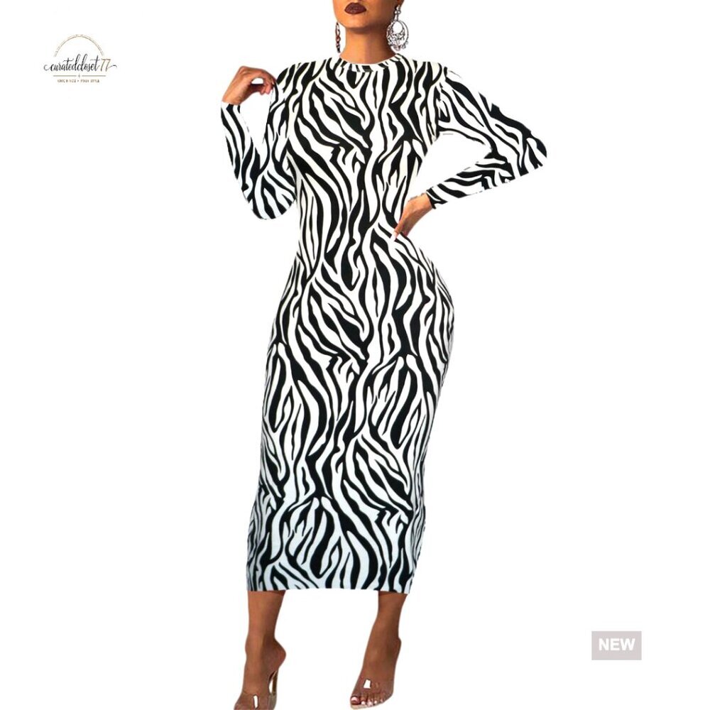 Long Sleeve Bodycon Midi Dress, Polyester Spandex, Club Party Fall Winter